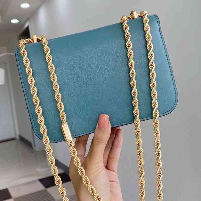 

Fashion handbags New Bag Female Eleanor Flap Cowhide Tofu Single Shoulder Messenger Gold Brick Small Square, Sky blue