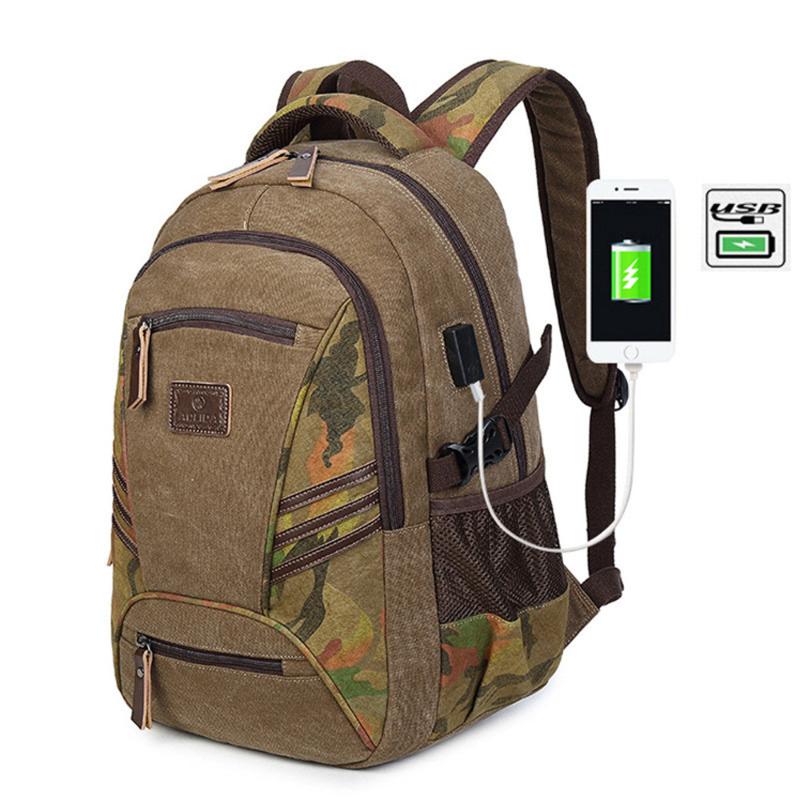 

Backpack 2022Vintage Camouflage Men Canvas Backpacks Large School Bags For Teenager Boys Travel Usb Laptop Mochila Masculina, Black