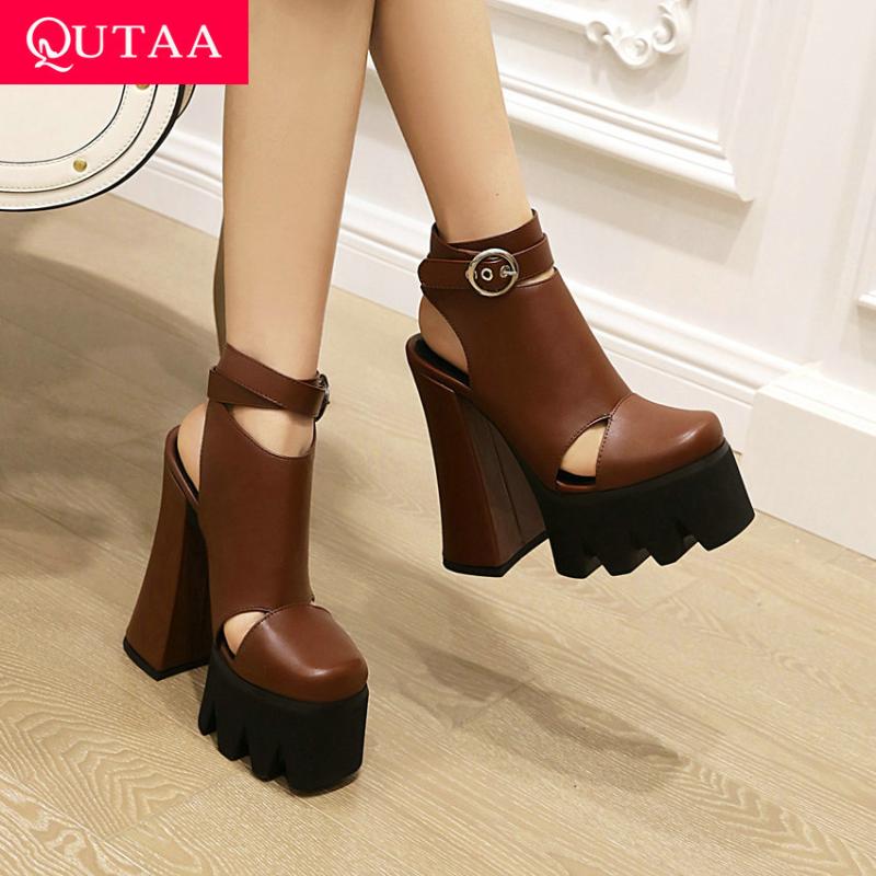 

Fashion Square High Heel Slingback Female Shoes PU Cut Outs Toe Ankle Strap Buckle Women Sandals Size 34-43, Black