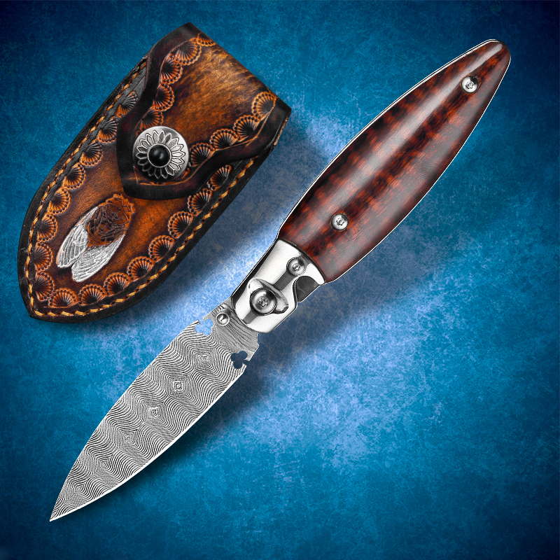 

Damascus coreless steel layer folding knife snake texture handle pocket EDC hunting tool outdoor fishing tactics fighting cool sword hiking