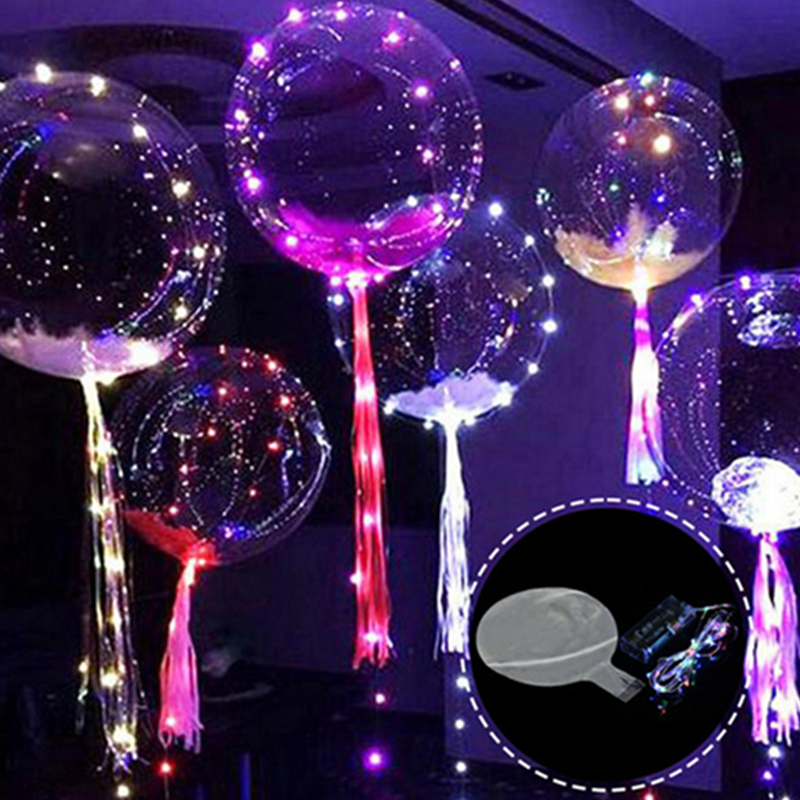 

3M LED String Light With Transparent Helium Balloons Christmas Wedding Decor Luminous 18 inch Handle Bobo Balloon LED Lighting