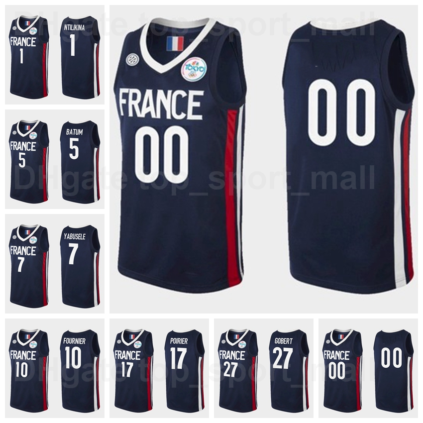 

2021 Tokyo Olympics France Basketball Jersey Rudy Gobert 27 Nicolas Batum 5 7 Guerschon Yabusele 1 Frank Ntilikina 10 Evan Fournier Vincent Poirier Man Youth Woman, Navy blue