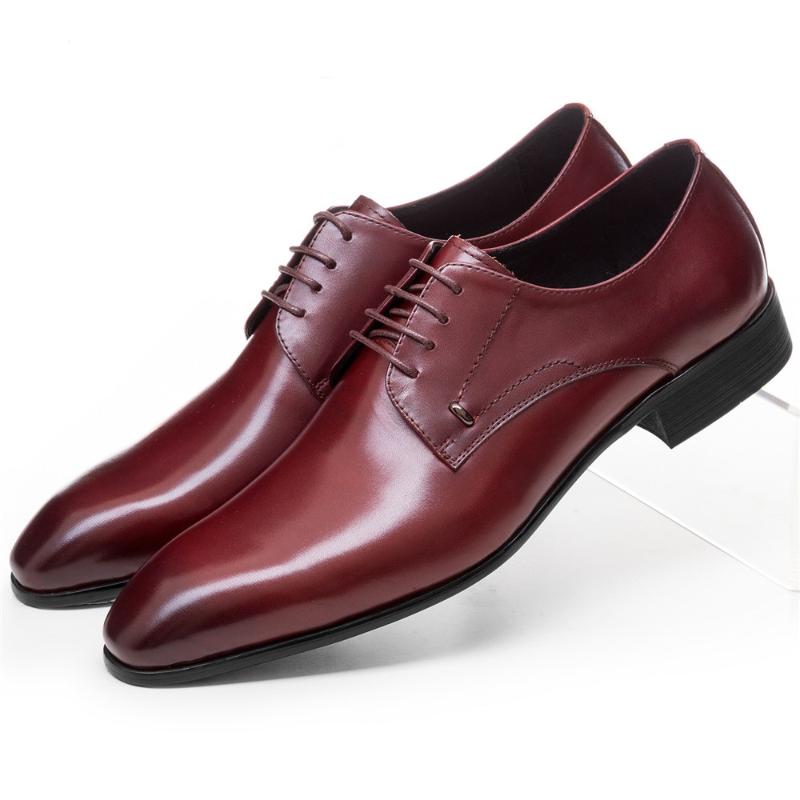 

Dress Shoes Fashion Pointed Toe Wine Red / Black Derby Mens Genuine Leather Wedding Groom Male Business