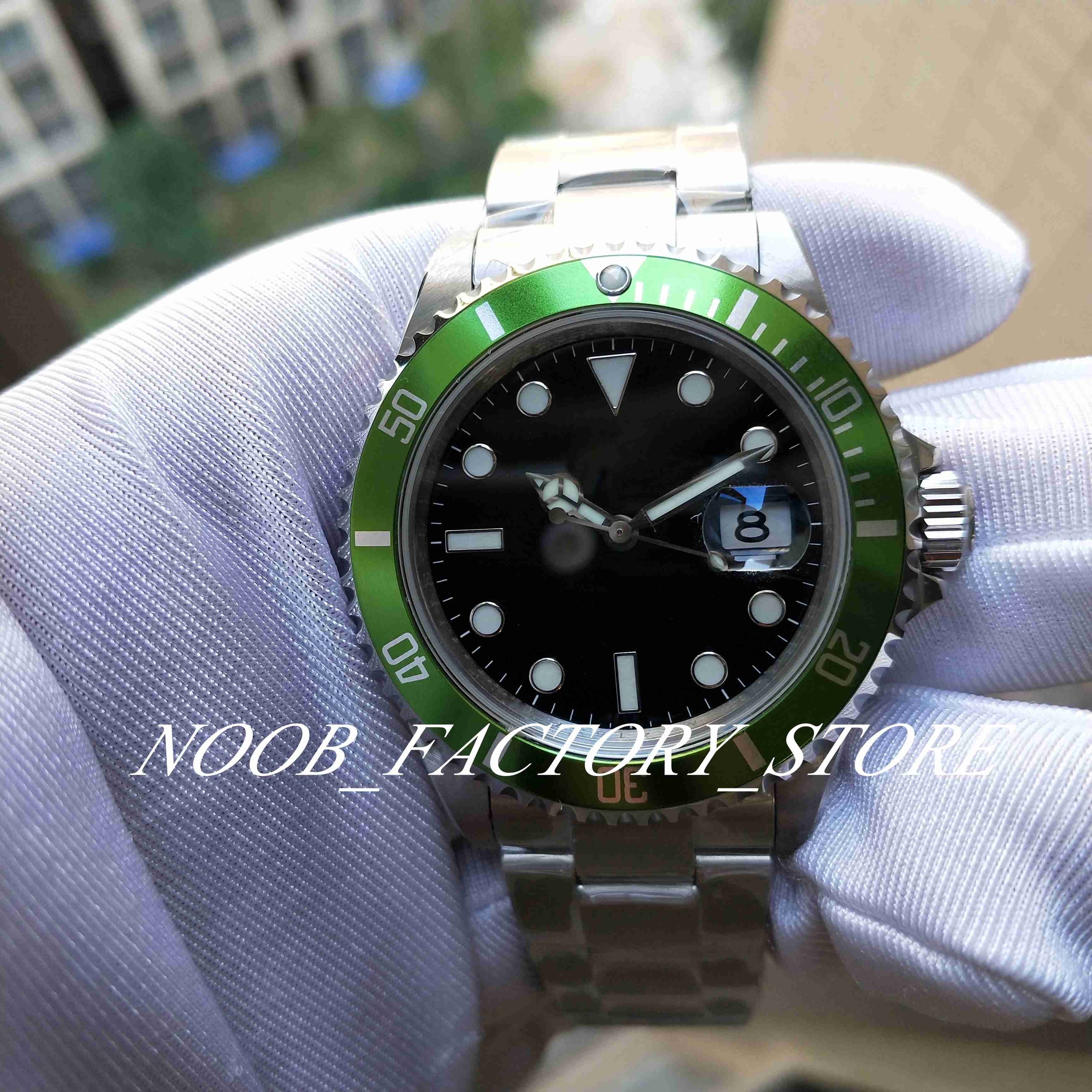 

BP Factory Vintage Men's Watches Mens Automatic Cal.3135 Watch Men Green Alloy Bezel Stainless Steel Strap 50th Anniversary 16610LV Super Luminous Dive Wristwatches, 01