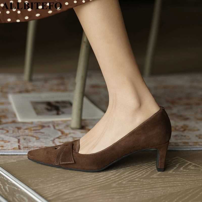 

ALLBITEFO soft sheepskin suede genuine leather women heels spring fashion sexy high heel shoes high heels party wedding shoes 210611, As picture