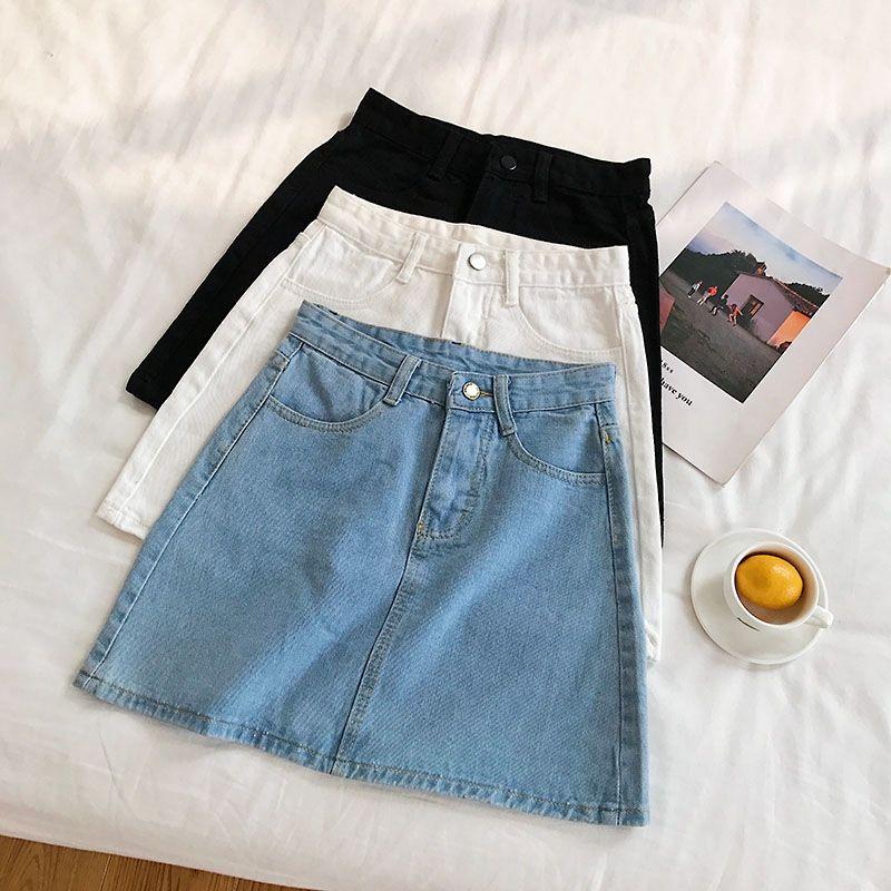 

Skirts Harajuku Women High Waist Blue Denim Skirt Summer Female Streetwear Y2k Sweet Cute Student Simple Wild Bag Hip A-line Mini, Black