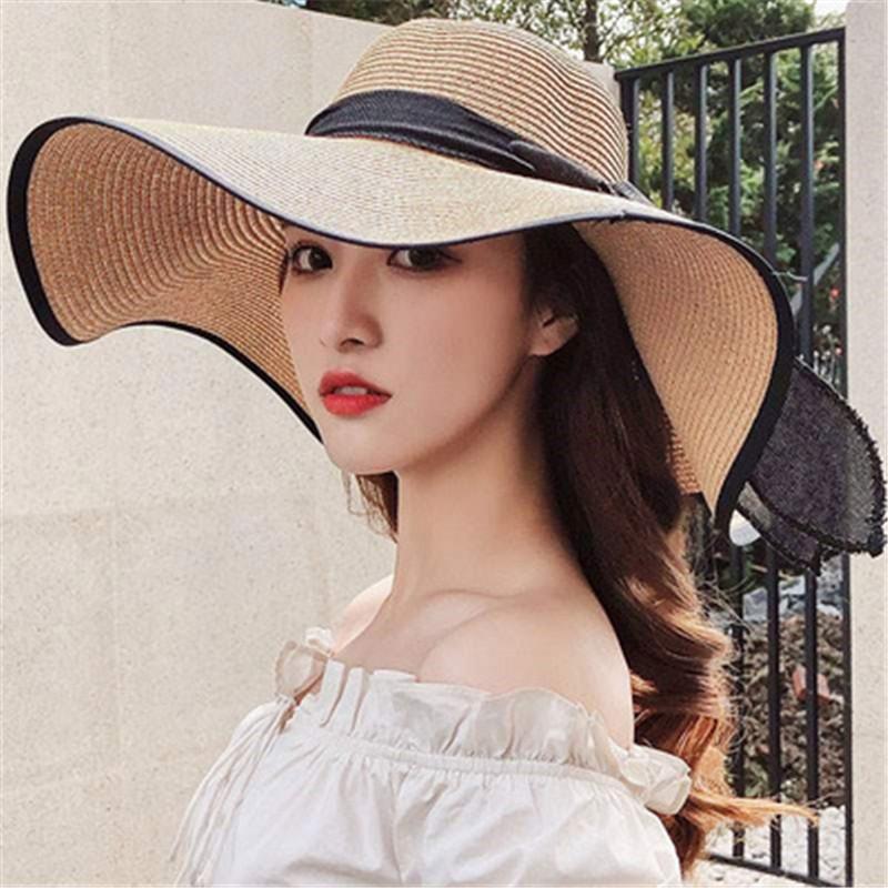 

Wide Brim Hats Summer Large Straw Hat Floppy Sun Cap Bowknot Beach Foldable 2021 For Women Mujer Sombrero, As picture