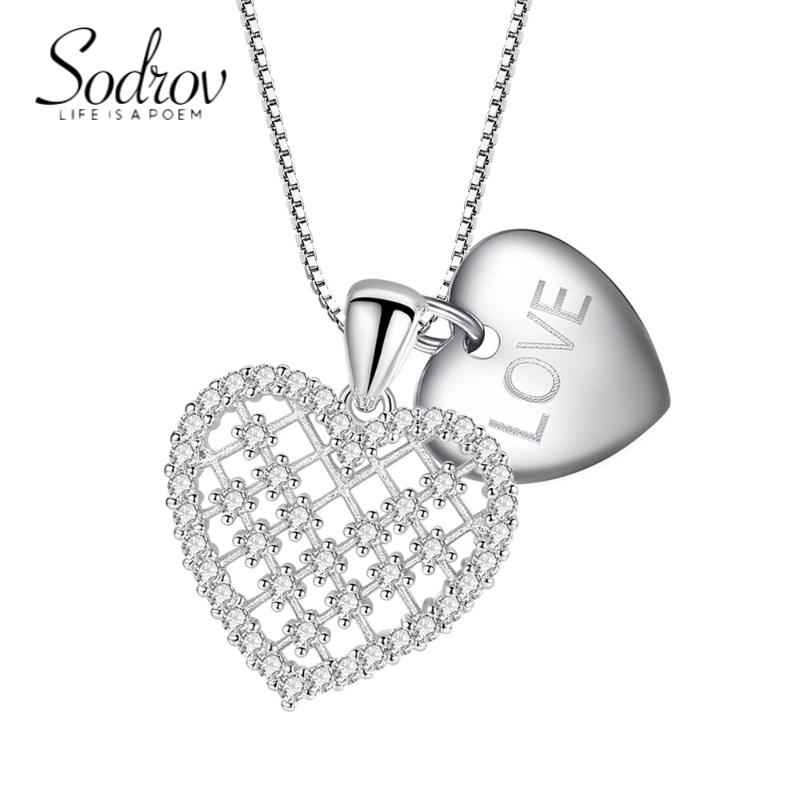 

Chains SODROV Sterling Silver Heart Love Necklaces For Women Pendant Necklace