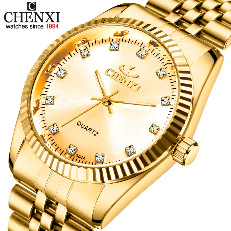 

Golden New Clock gold Fashion Men watch full gold Stainless Steel Quartz watches Wrist Watch Wholesale CHENXI Gold watch meng, C silver golden dial