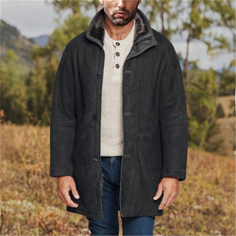 

Mens Woolen Blends Coat Fashion Long Sleeve Cardigan Single Breasted Zipper Windbreaker Outerwears Male Winter Casual Lapel Mid-length Coats, Black