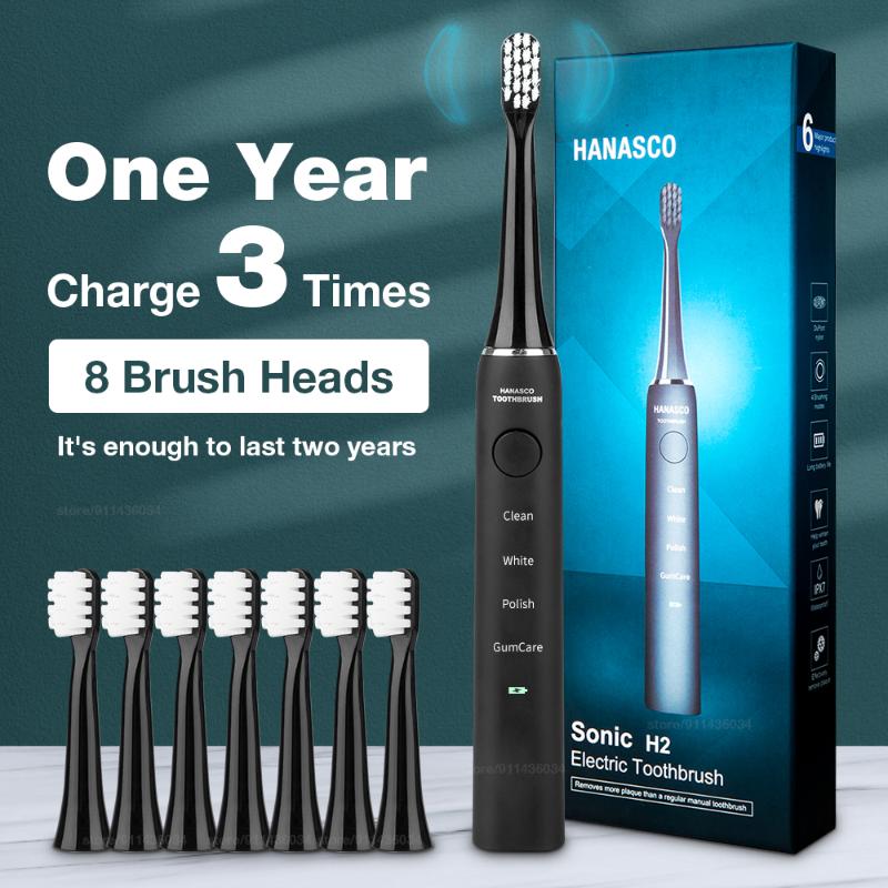 

Smart Electric Toothbrush Sonic Cordless Rechargeable USB Charger Waterproof 4 Brushing Modes Replacement Heads