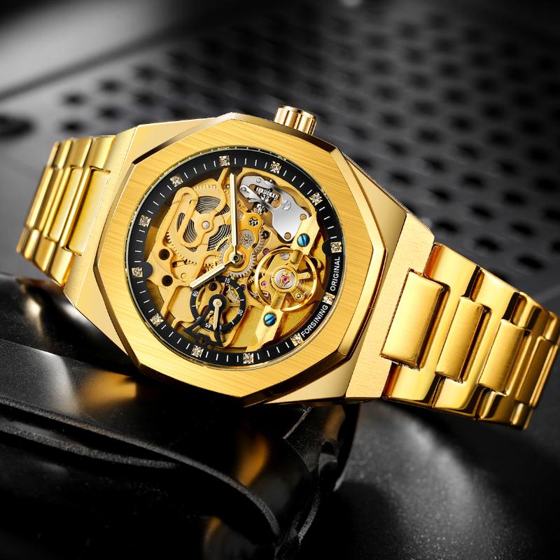 

Wristwatches Forsining Luxury Skeleton Men Automatic Mechanical Watches Stainless Steel Strap Waterproof Wrist For Reloj Hombre, Blue