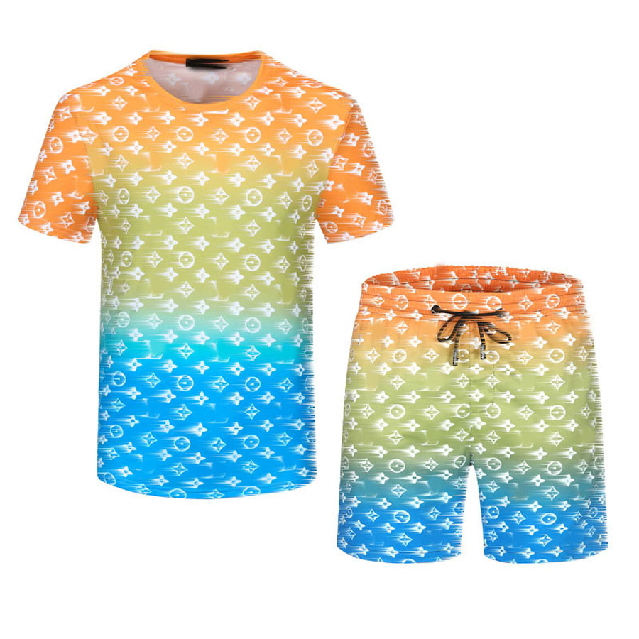 

Mens Colorblock Tracksuits Summer Sport Suits Casual Short Sleeve Tshirts Loose Shorts Homme 2pcs Clothing Sets