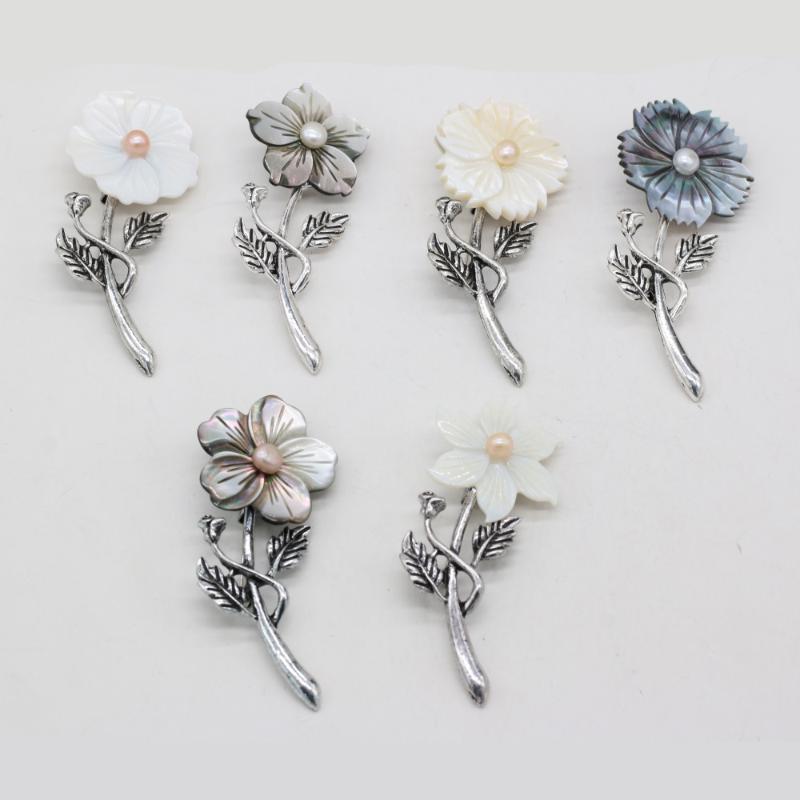 

Pins, Brooches 1pcs Natural Shell Flower Shape Pins Charms Pendants For DIY Women Girls Jewelry Gift Size 30x70mm