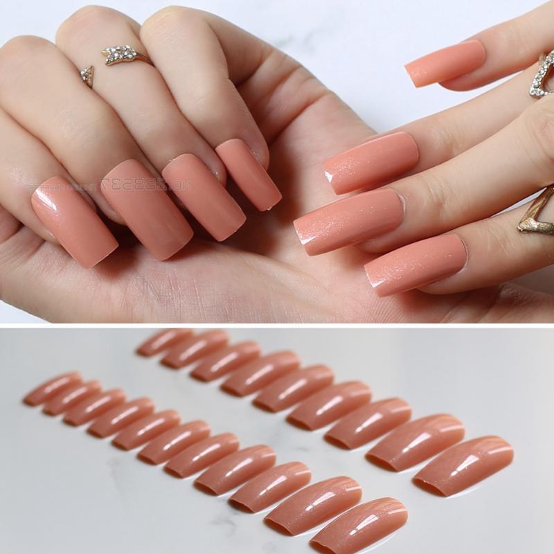 Super Long Square Deep Nude head fake nail shiny color Full Wrap for exaggerating Lady Acrylic Art False nails 20pcs L-090-image-691805077