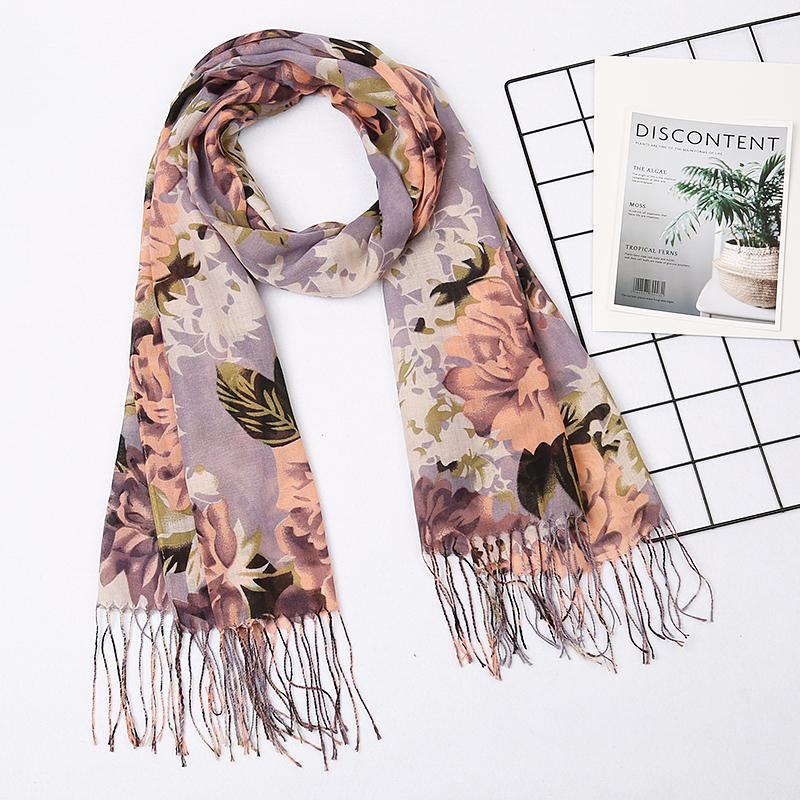 

Scarves 2021 Est Big Ombre Flower Tassel Shawls Women Long Beautiful Floral Muslim Wrap Hijab 8 Color 10pcs/LOT