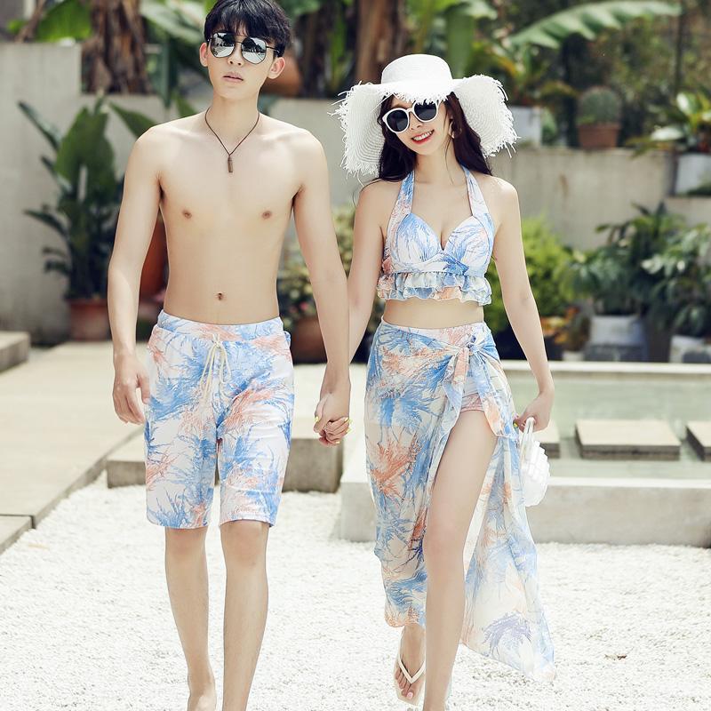 

One-Piece Suits Bikinis 2021 Woman Swimsuit Swimming Suit For Women Beach Female Split Swimwear Three Piece Skirt Covering Couple