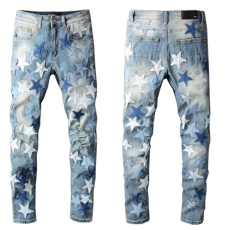 

22SS European American street Casual fashion brand Men's Jeans Ripped Slim Fit Motorcycle jeans Men high quality jean 695#, Blue