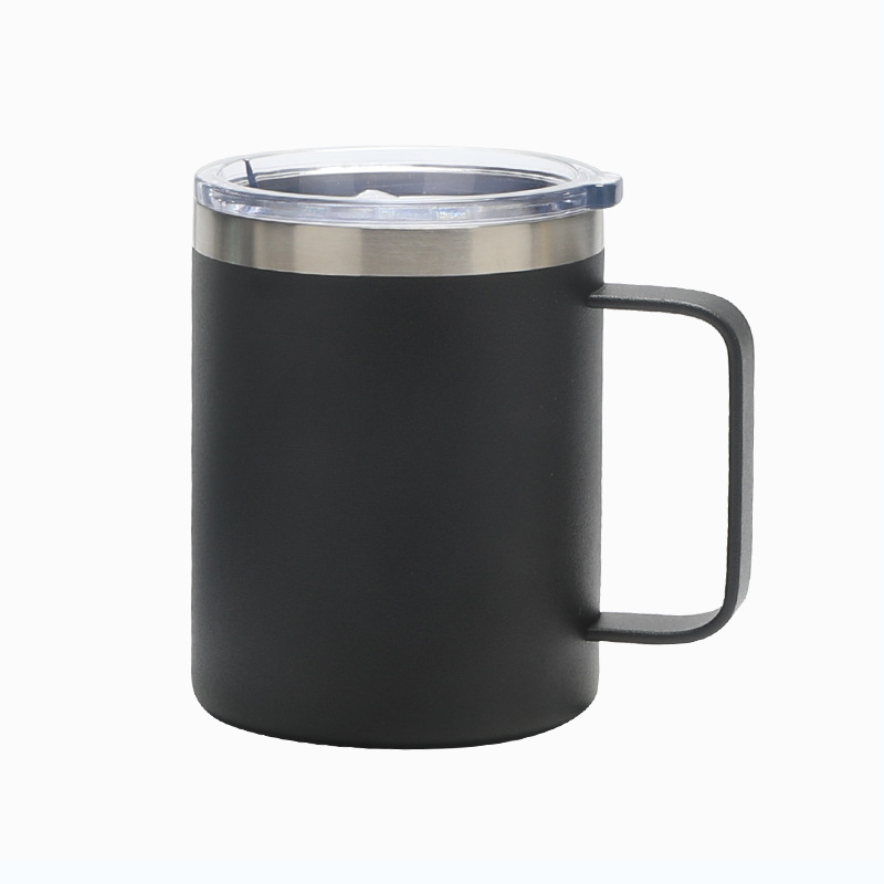 

12oz Black Blasting Office Water Mugs with Handle Stainless Steel Insulated Coffee Cups Anti-rust Drinking Cola and Beer Glasses Tumbler, Customize
