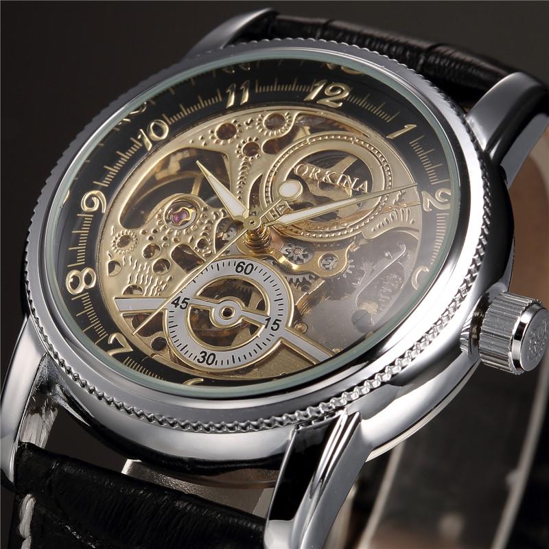 

MG. ORKINA Fashion Top Brand Man Watches Black Strap Mens Mechanical Watch Clock Men Reloj Hombre Relogio Automatico Masculino Wristwatches, Slivery;brown