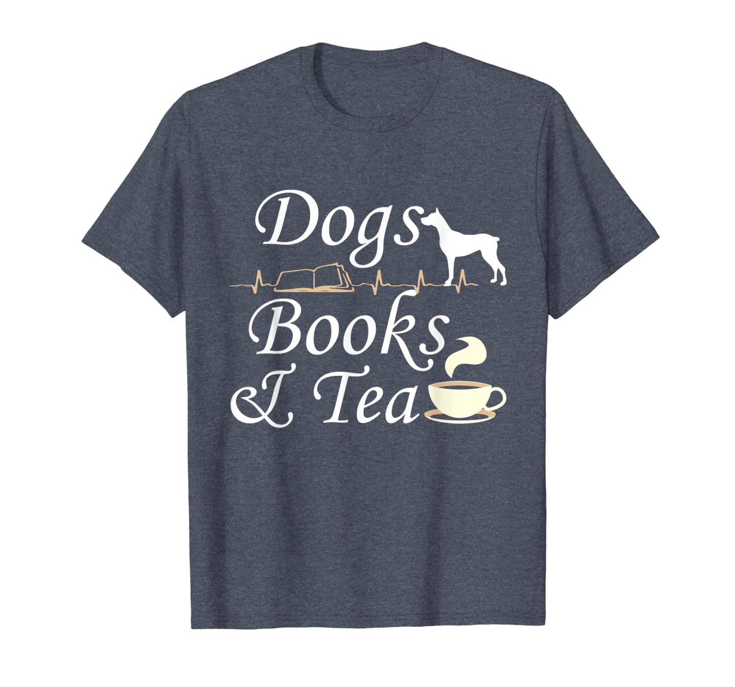 

dogs books and tea reading t shirt, White;black
