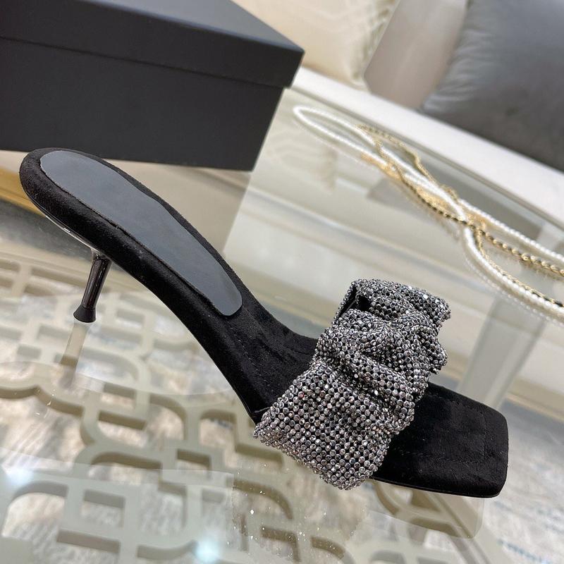 

Dress Shoes High Heeled Women Diamond Sandals Sandal For Summer Two Wear 4CM 7CM 10CM Thin Heel Slippers Leather Sole, Black4cm