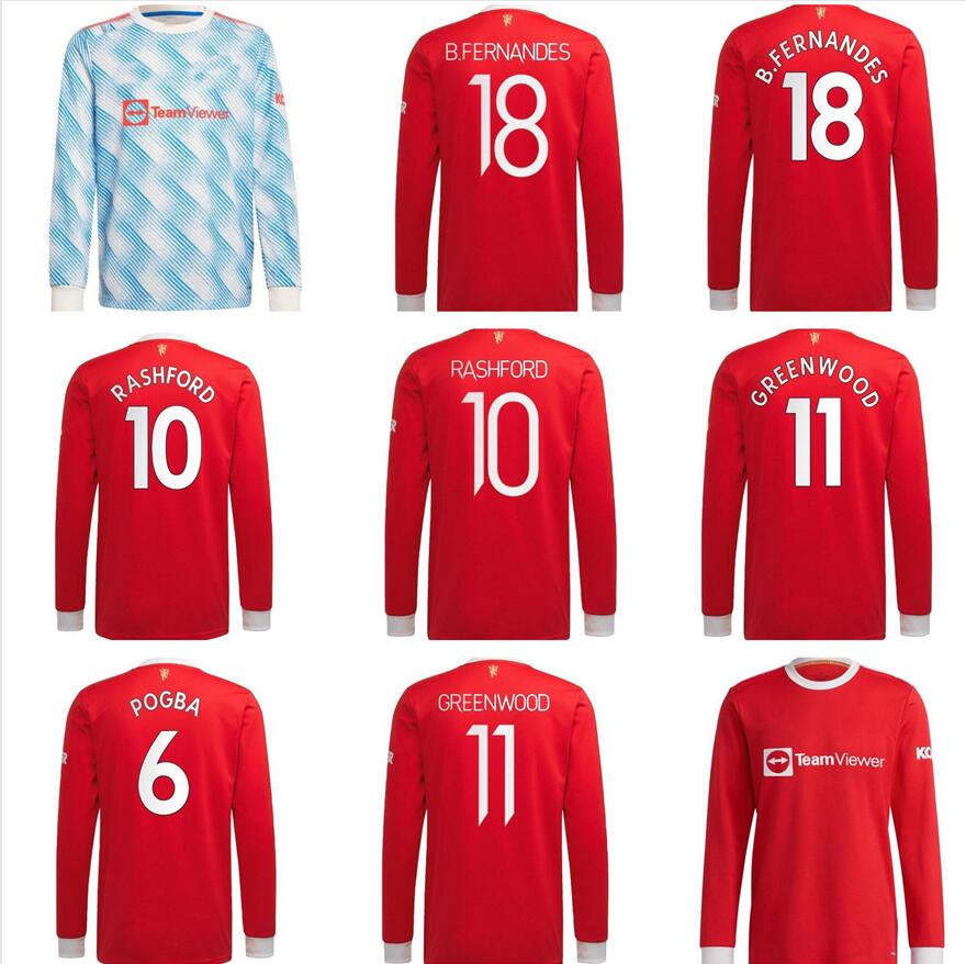 

21 22 Long Sleeve Manchester #25 SANCHO Soccer Jerseys home away 2021 2022 #11 GREENWOOD #18 B.FERNANDES Men football Shirt #10 RASHFORD #6 POGBA Uniform+patch, Black