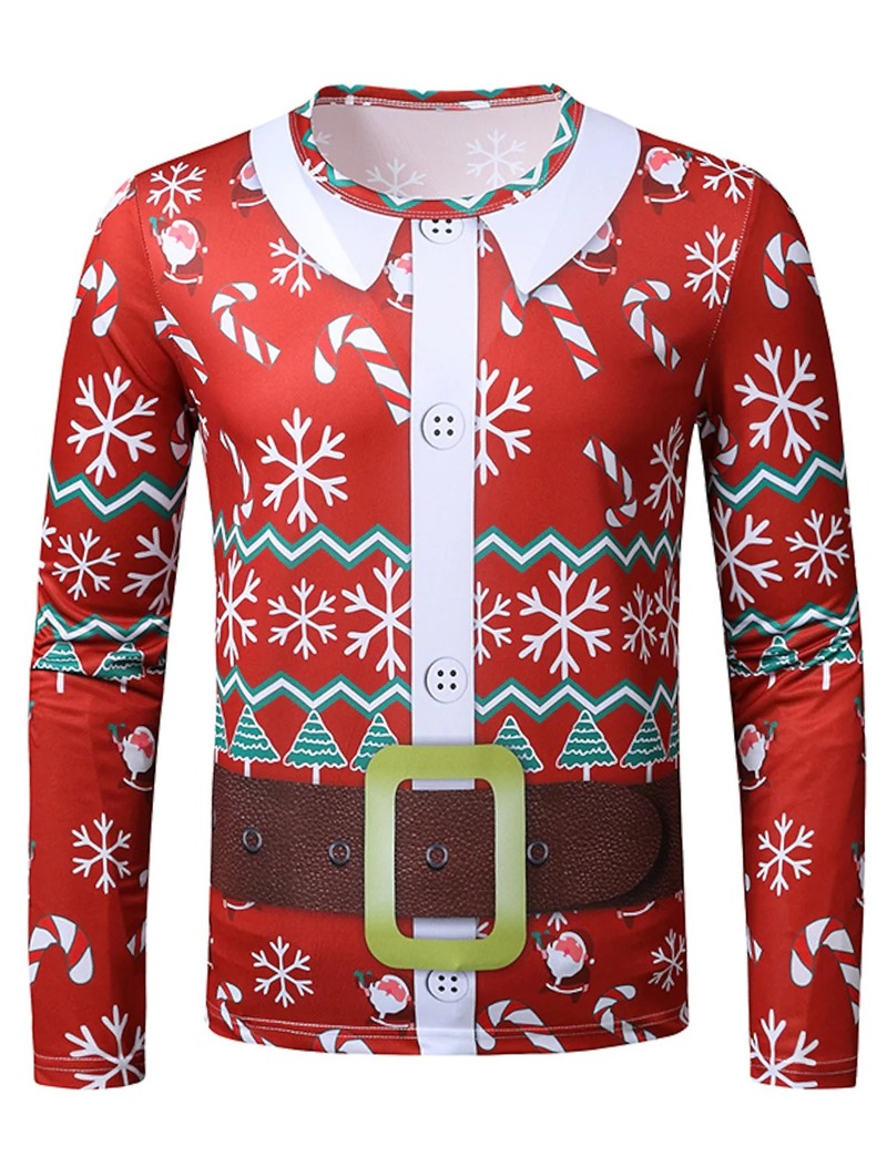 

Men's Christmas 3D Printing T-shirt Long Sleeve Fashion Christmas Tree Snowman Print Pattern Party Top Streetwear Round Neck High Quality, White;black