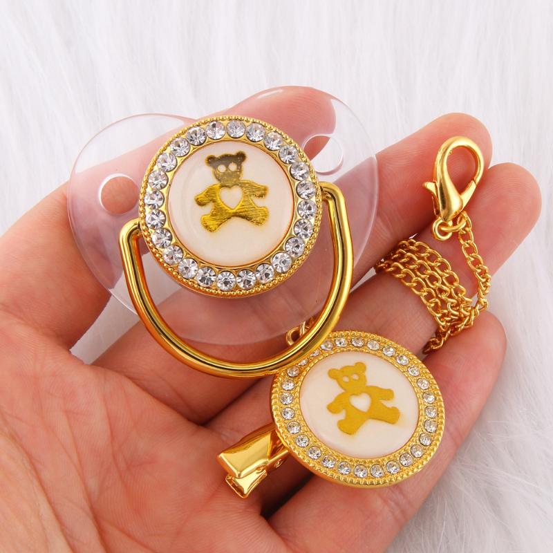 

Pacifiers# 0-18 Months Bling Luxury Rhinestone Baby Pacifier Lovely Bear Infant Silicone Orthodontic Nipple Sleep Soother