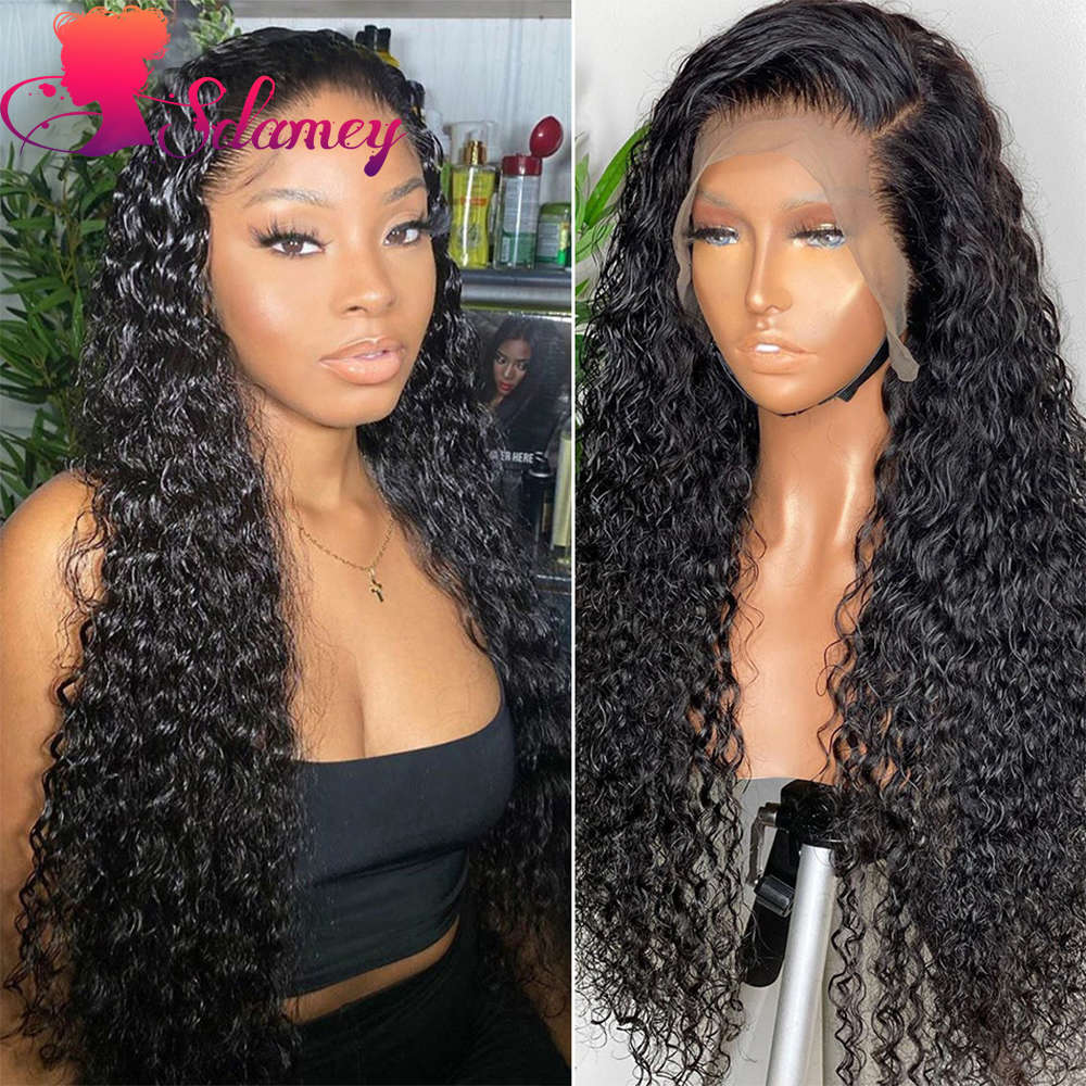 

wigs 360 Edge Water Wave Human hair Sdamey Hd Transparent 13 x4/13 x6 Deep Gulf Frontal long Brazilian 4X4 Closing Pruik, Black;brown