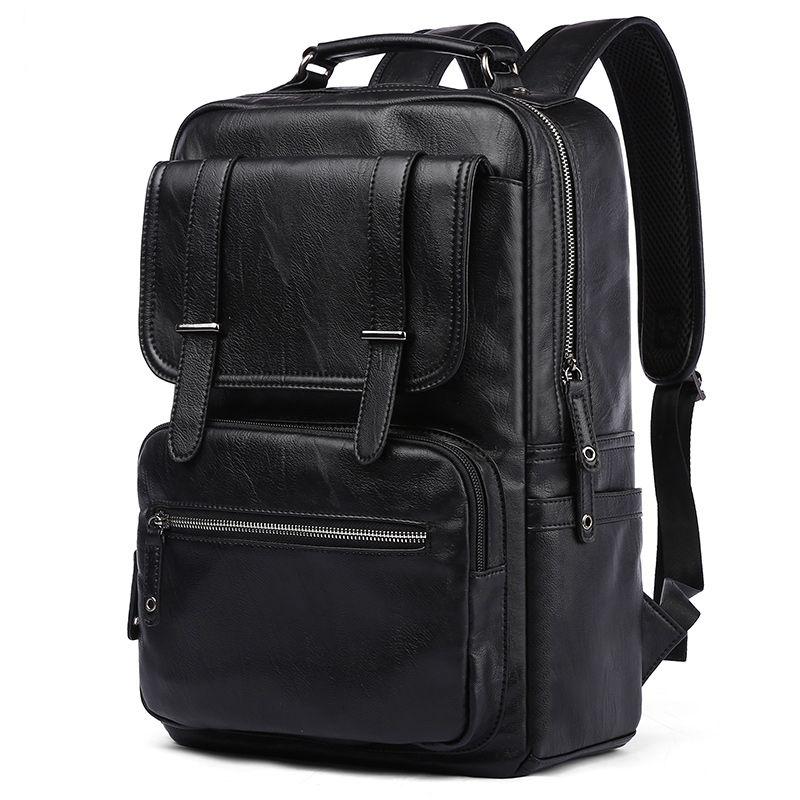 

Backpack Casual PU Leather Men 14/15.6 Inch Laptop School Bags For Teenage Girls Travel Waterproof Male Bag Mochila Feminina, Black