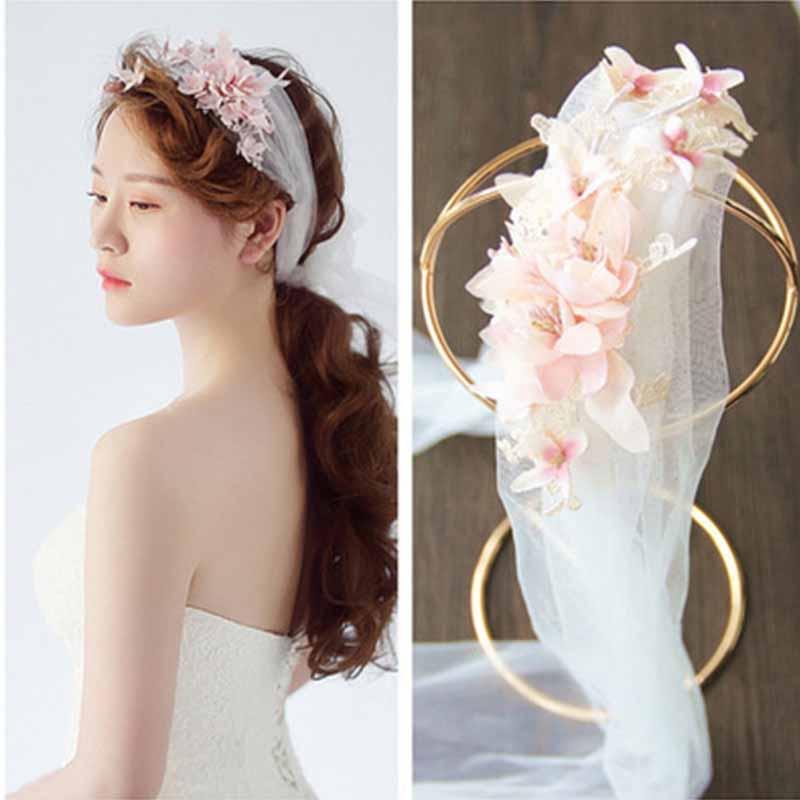 

Hair Clips & Barrettes FORSEVEN Romantic Pink Flowers Garland With Long White Veils Bridal Bride Beach Wedding Party Ornaments Headwear, Golden;silver