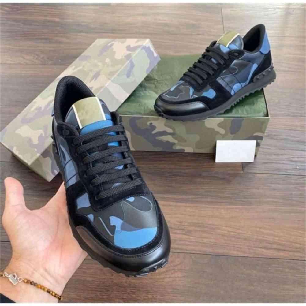 

[ Box]Famous Designer Rock Runners Men Sneakers Shoes Camouflage Leather Casual Flats Rivets Camo Mesh RockStuds Outdoor Spo KBE VALENTINOes