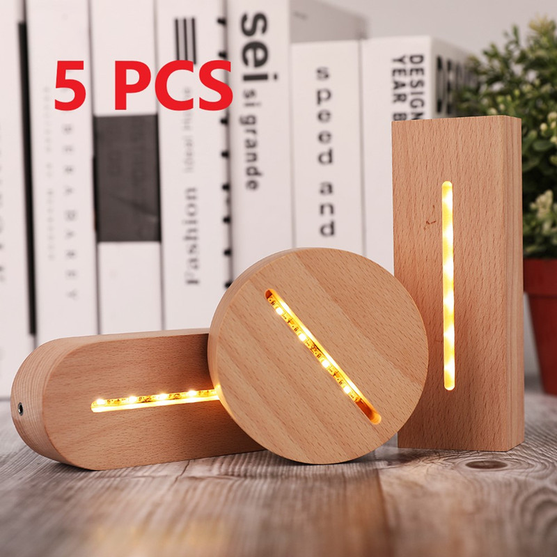 

5Pcs 3D Wooden Lamp Base LED Table Night Light Bases For Acrylic Warm White Lamps Holder Lighting Accessories Assembled Based Bulk