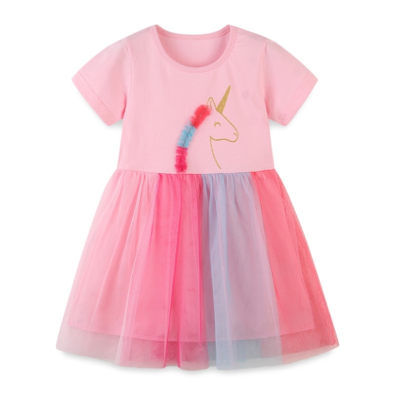 

New summer girl's mesh dress cartoon round neck lovely lace princess colorful yarn skirt, 1272