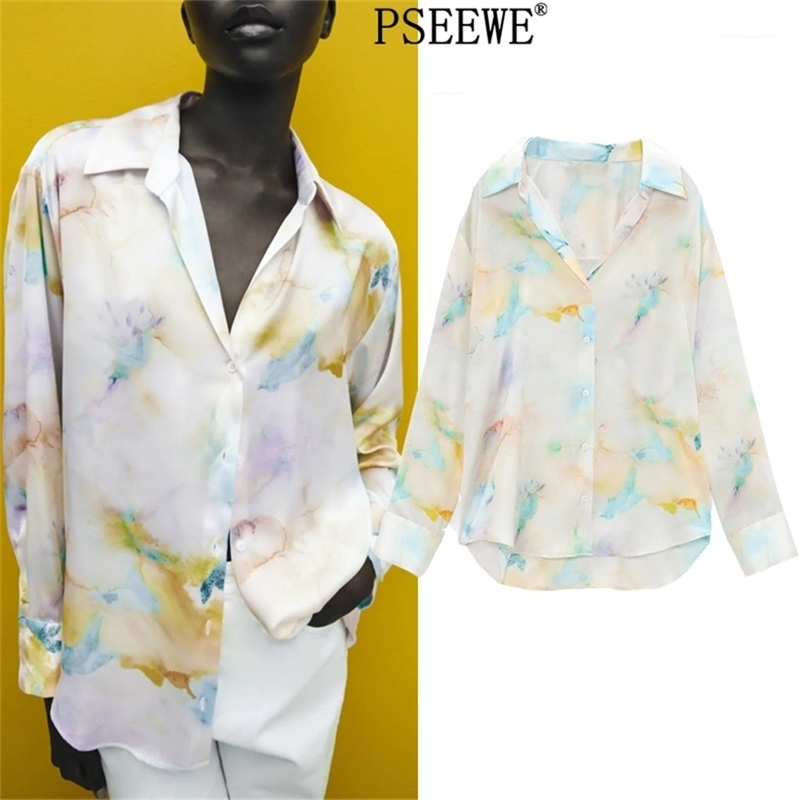 

Women Shirt Fashion Tie Dye Button Up Female Spring Collared Long Sleeve Top Y2k Casual Chic Woman Blouse 210719