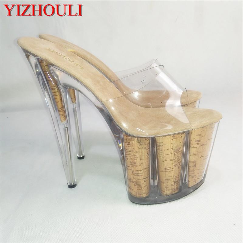 

Slippers Clear Platform Sexy Novelty Grain Heels Crystal Shoes 8 Inch High Heel For Lady Fashion 20cm Yellow, Black
