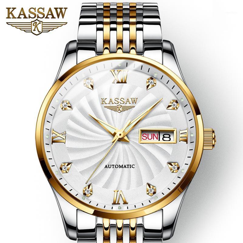 

Switzerland Mechanical Watch Men Wrist Sapphire KASSAW Waterproof Watches Male Relogio Masculin Wristwatches, Gold