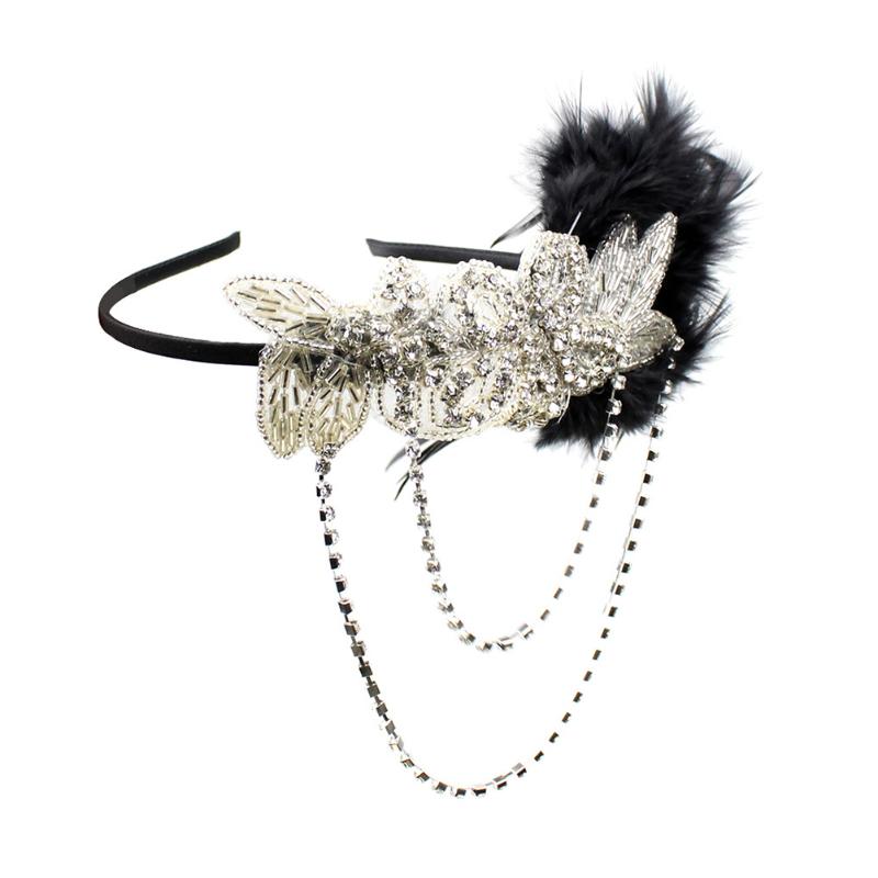 

Hair Clips & Barrettes 1pc Delicate Black Feathers Headband Tassel Rhinestone