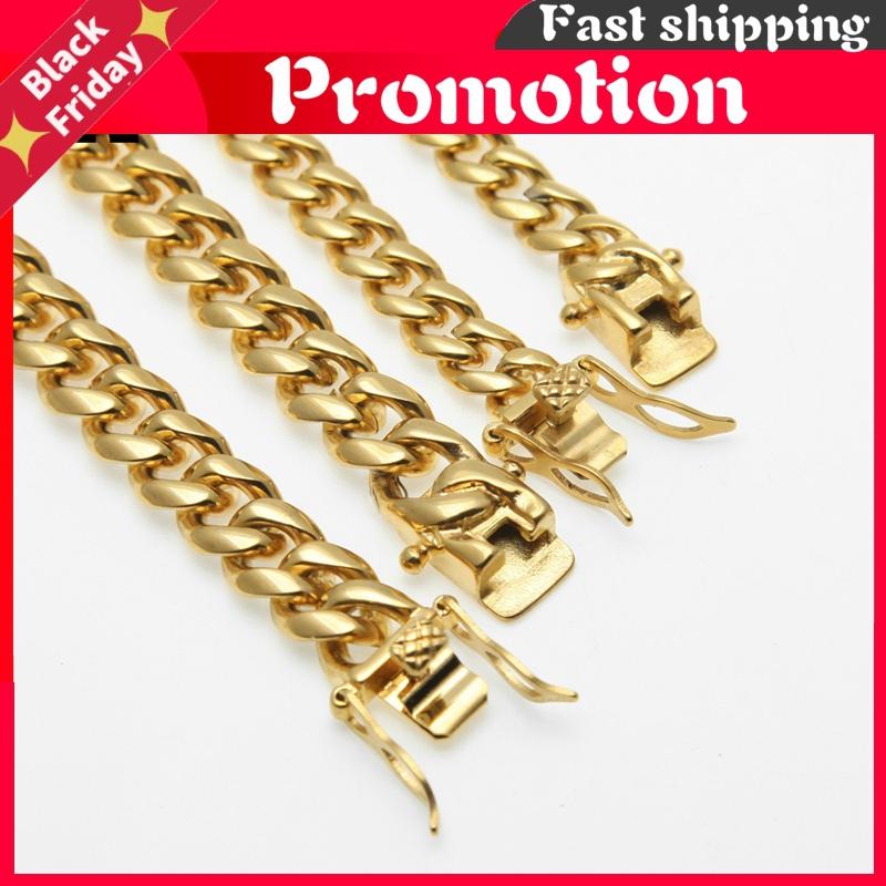

Chains 8mm/10mm/12mm/14mm Stainless Steel Curb Cuban Link Chain Punk Heavy Gold Silver Color Plated Necklace For Men 30inch