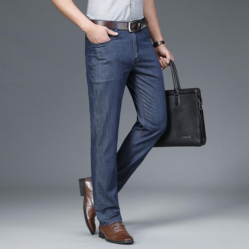 High Waist Thin Tencel Jeans For Man Straight Babby Clothing Men Trousers Classic Casual Summer Oversize-image-680054952