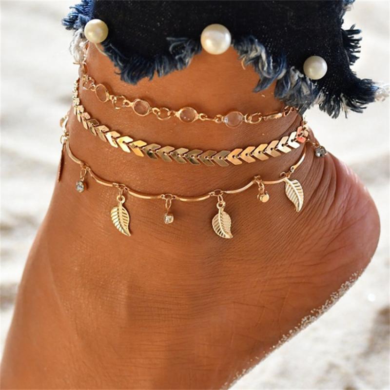 

Anklets 3pcs/set Leaf Arrow Set With Diamonds Jewelry Chain For Women Foot Leg Ankle Bracelets Accessories, Red;blue