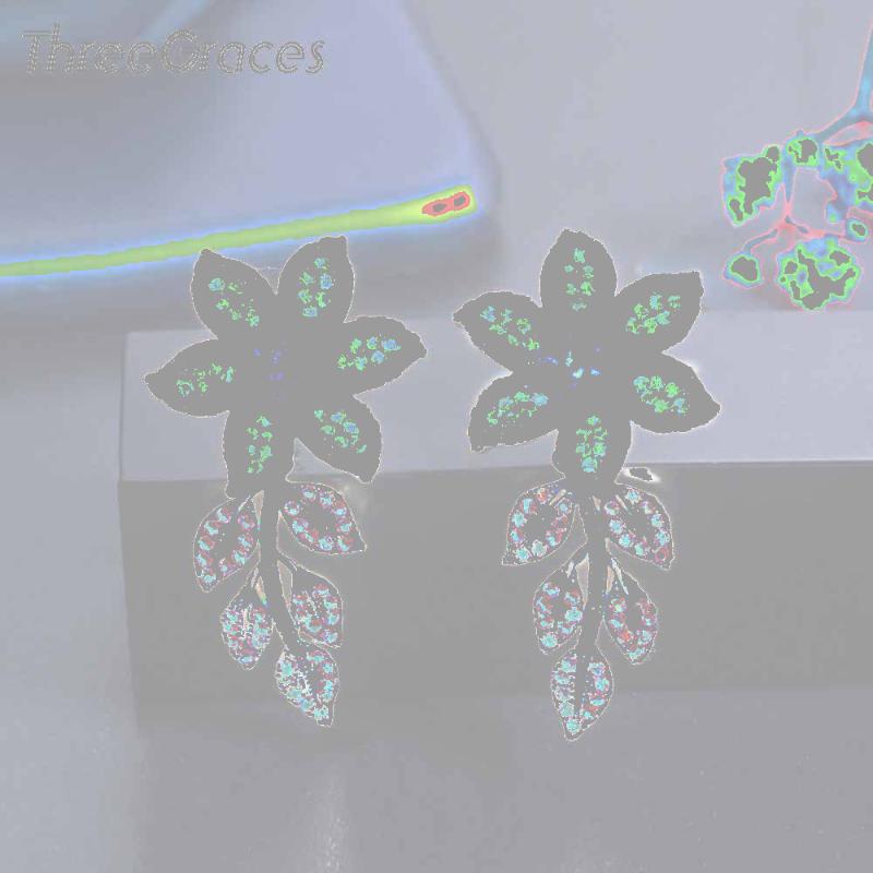 

Dangle & Chandelier ThreeGraces Unique Green Red Cubic Zirconia Flower Leaf Earrings For Women Gold Color Wedding Engagement Jewelry ER634, Silver