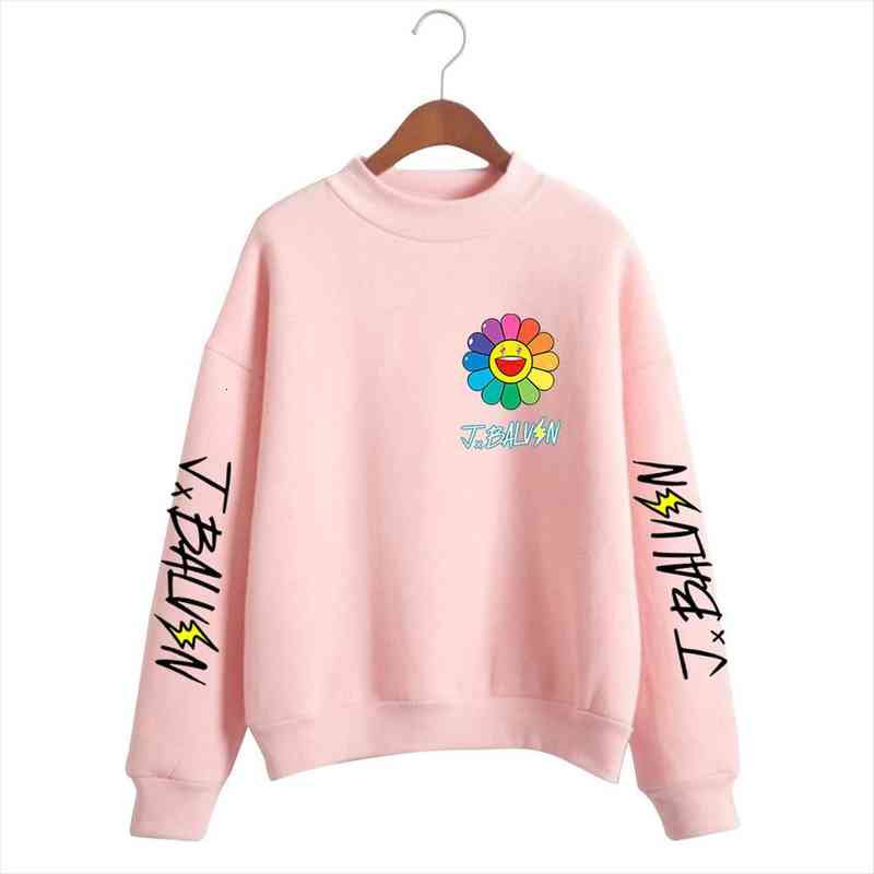 

j balvin turtleneck sweatershirt long sleeve sweatshirts women girl streetwear sun flower colors clothes fashion coats, Black