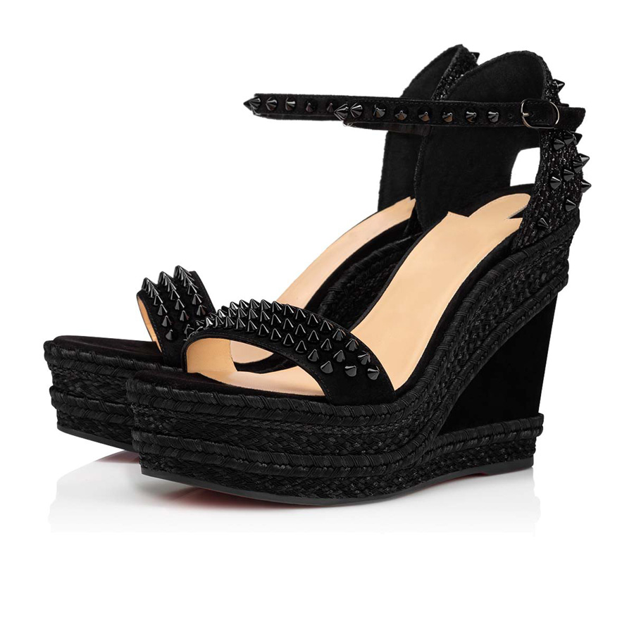 

[Originals Box] Senior Summer Lady Red Bottom Pumps Wedges Sandals Madmonica 120 mm Elegant Women Rivet Ankle Strap High Heels Design Wedding Party Wedge Sandal EU 35-43, #1