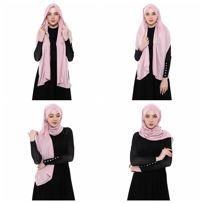 

Scarves 2021 Women's Elegant Modest Muslim Islamic Scarf Ramadan Soft Lightweight Jersey Instant Hijab Long Headscarf Easy Ready To Wear