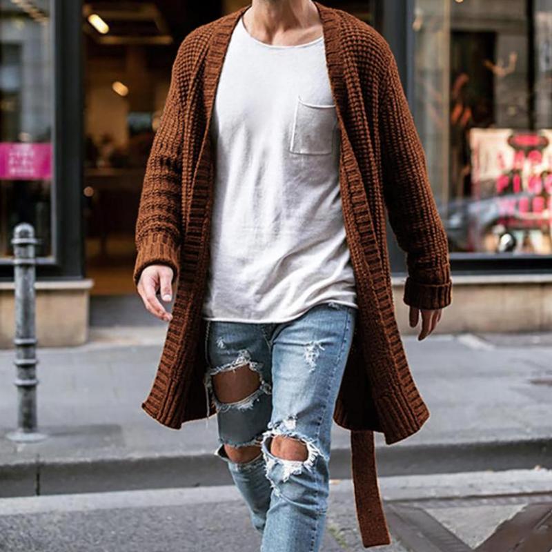 

Men's Sweaters Knitted Coat Large Size Keep Warm Cardigan Men Long Sleeve Midi Sweater, Black