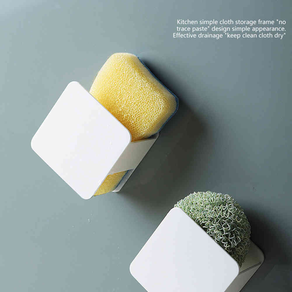 Sponge Drain Rack Wall-Mounted Kitchen Scouring Cloth Storage Holder Mini Plastic Punch Free Cleaning Ball Rack Kitchen Utensil-image-689842121