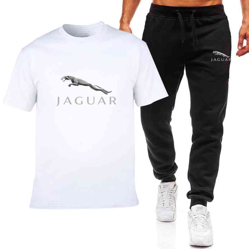 

T Shirt Jaguar Car Printed Pure Cotton Men's + Sports Length Pants Set High Quality Tshirt Sport Running, 21