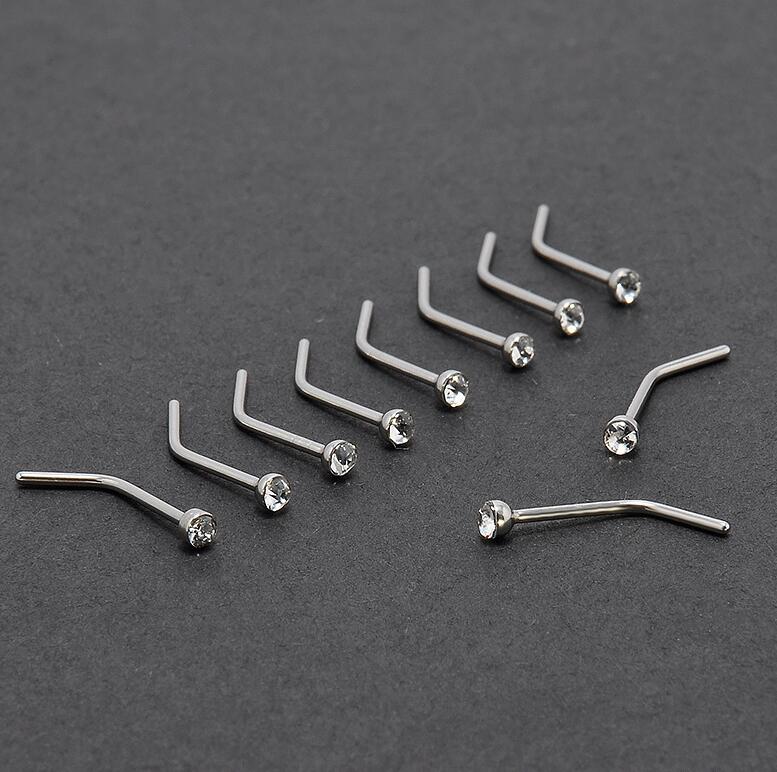 

White/Multicolor Women Stainless Steel Nose Studs Rings L Shaped Stainless Steel Crystal Nose Septum Piercing Body Jewelry ps2020